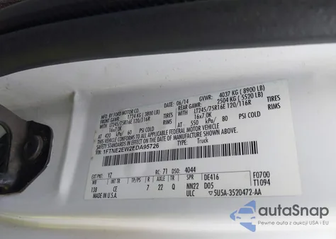 2014 Ford E-250 Commercial z USA, uszkodzony, nr VIN 1FTNE2EW2EDA95726